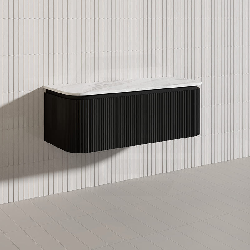 Lukka 600-1800mm Estella Matt White/Black Modern Wall Hung Fluted PVC Vanity With Soft Closing Side Drawers Curve Edge