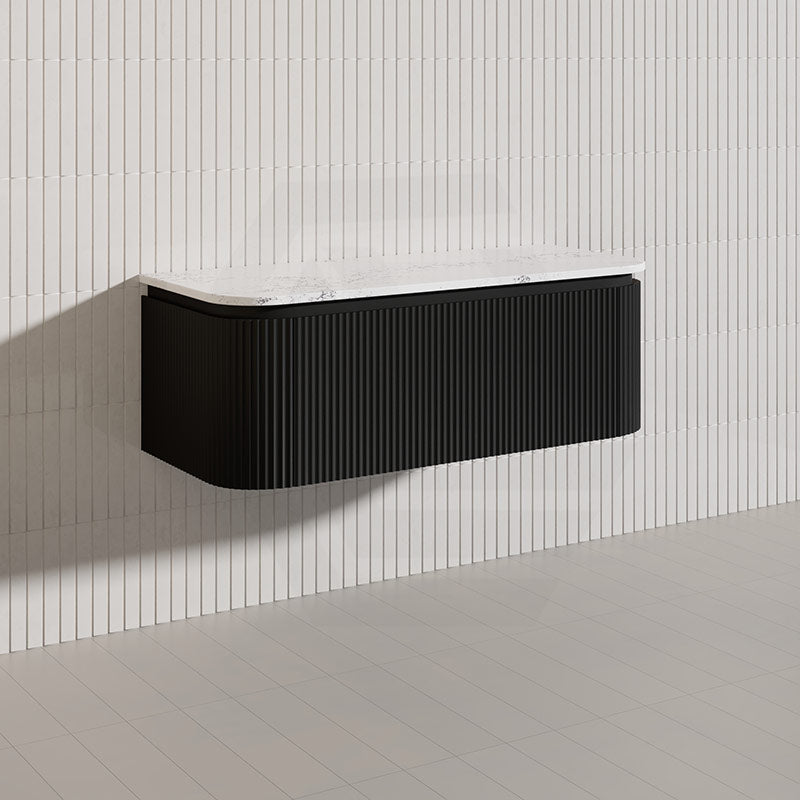 Lukka 600-1800mm Estella Matt White/Black Modern Wall Hung Fluted PVC Vanity With Soft Closing Side Drawers Curve Edge