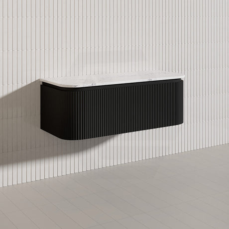 Lukka 600-1800mm Estella Matt White/Black Modern Wall Hung Fluted PVC Vanity With Soft Closing Side Drawers Curve Edge