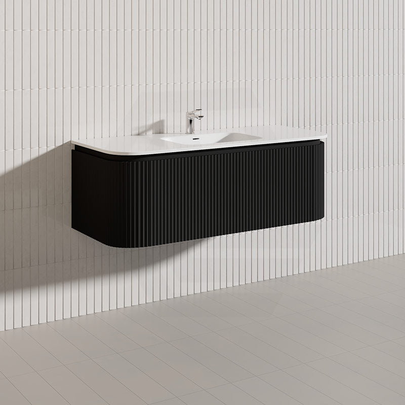 Lukka 600-1800mm Estella Matt White/Black Modern Wall Hung Fluted PVC Vanity With Soft Closing Side Drawers Curve Edge