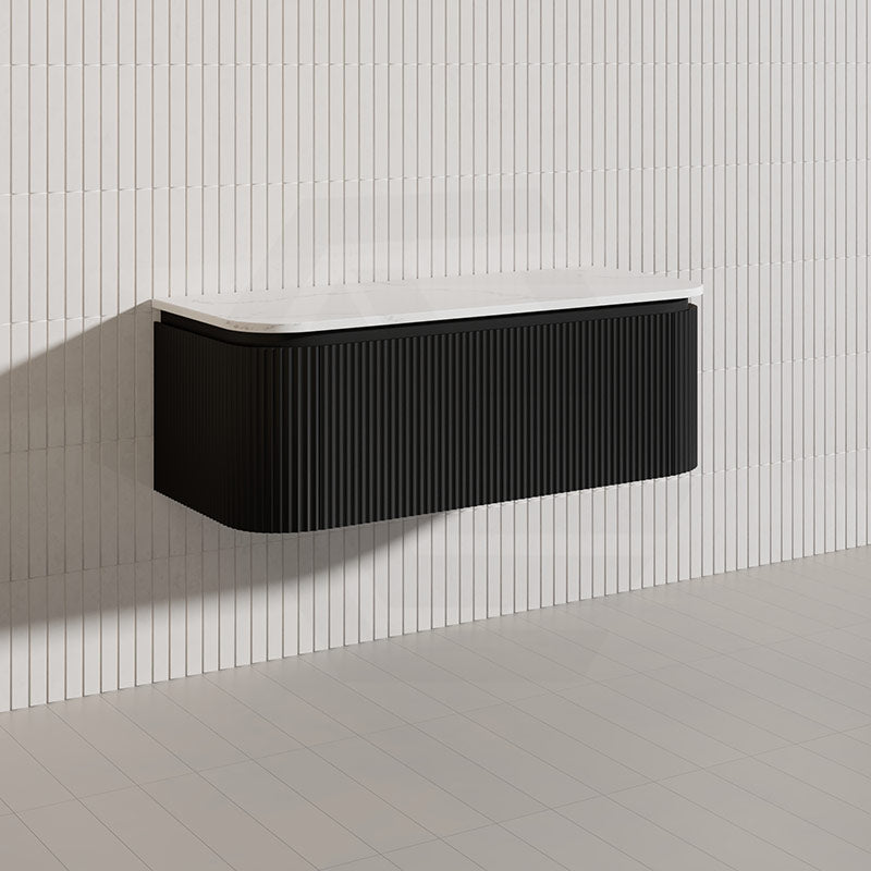 Lukka 600-1800mm Estella Matt White/Black Modern Wall Hung Fluted PVC Vanity With Soft Closing Side Drawers Curve Edge
