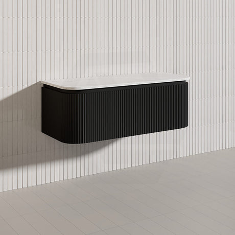 Lukka 600-1800mm Estella Matt White/Black Modern Wall Hung Fluted PVC Vanity With Soft Closing Side Drawers Curve Edge