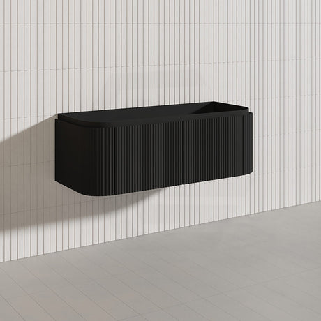 Lukka 600-1800mm Estella Matt White/Black Modern Wall Hung Fluted PVC Vanity With Soft Closing Side Drawers Curve Edge