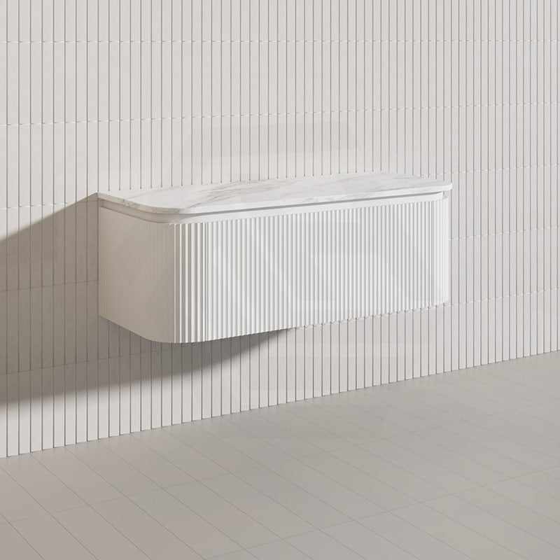 Lukka 600-1800mm Estella Matt White/Black Modern Wall Hung Fluted PVC Vanity With Soft Closing Side Drawers Curve Edge