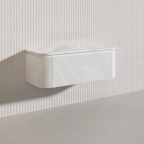 Lukka 600-1800mm Estella Matt White/Black Modern Wall Hung Fluted PVC Vanity With Soft Closing Side Drawers Curve Edge