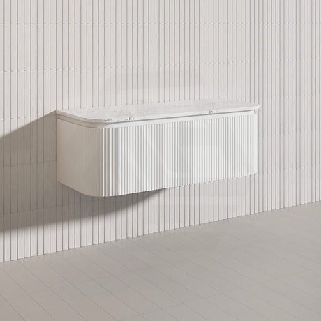 Lukka 600-1800mm Estella Matt White/Black Modern Wall Hung Fluted PVC Vanity With Soft Closing Side Drawers Curve Edge
