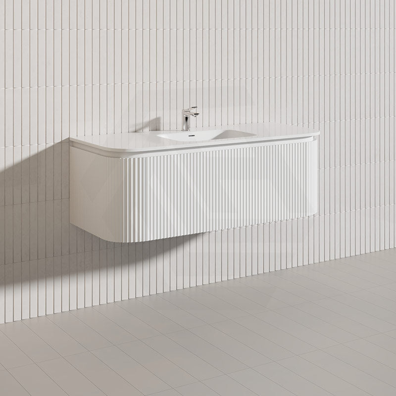 Lukka 600-1800mm Estella Matt White/Black Modern Wall Hung Fluted PVC Vanity With Soft Closing Side Drawers Curve Edge