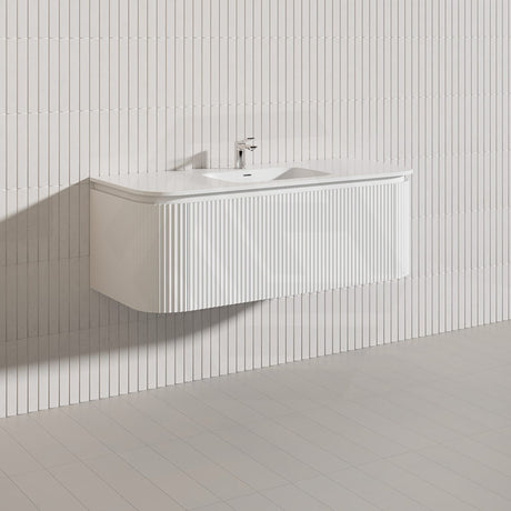Lukka 600-1800mm Estella Matt White/Black Modern Wall Hung Fluted PVC Vanity With Soft Closing Side Drawers Curve Edge