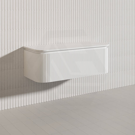 Lukka 600-1800mm Estella Matt White/Black Modern Wall Hung Fluted PVC Vanity With Soft Closing Side Drawers Curve Edge