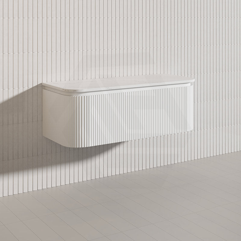 Lukka 600-1800mm Estella Matt White/Black Modern Wall Hung Fluted PVC Vanity With Soft Closing Side Drawers Curve Edge