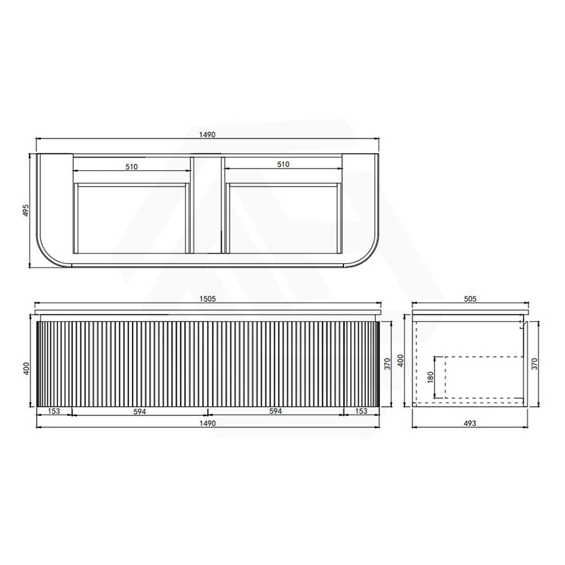 Lukka 600-1800mm Estella Matt White/Black Modern Wall Hung Fluted PVC Vanity With Soft Closing Side Drawers Curve Edge