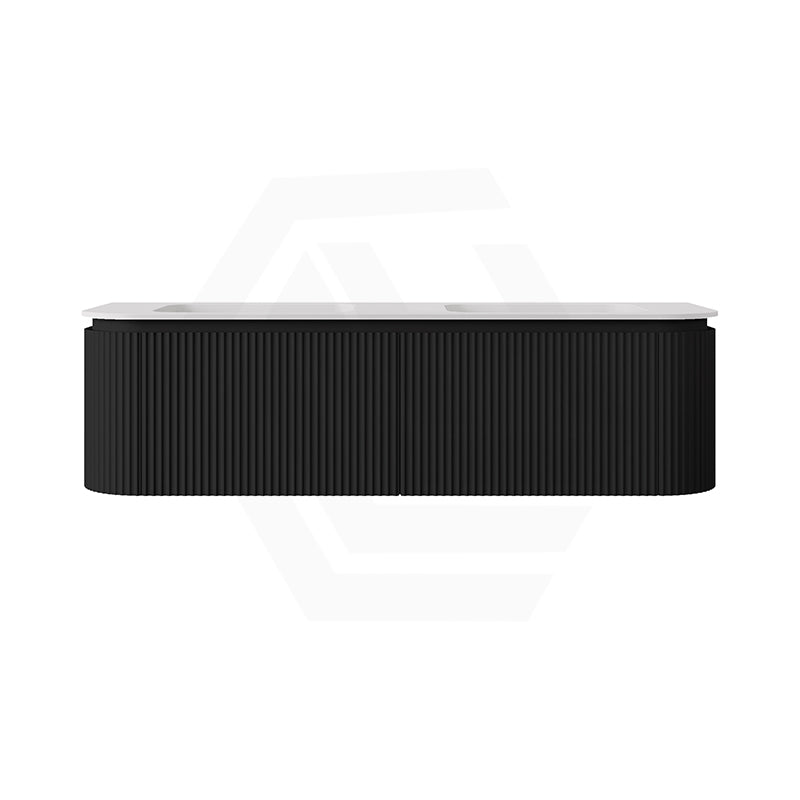 Lukka 600-1800mm Estella Matt White/Black Modern Wall Hung Fluted PVC Vanity With Soft Closing Side Drawers Curve Edge