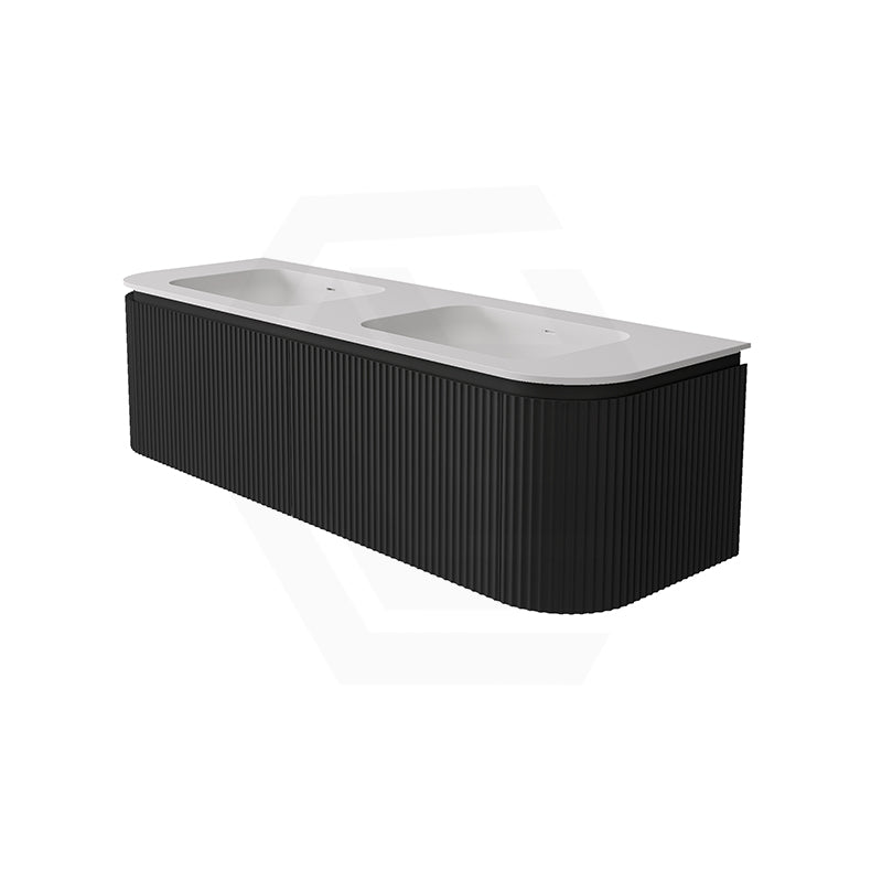 Lukka 600-1800mm Estella Matt White/Black Modern Wall Hung Fluted PVC Vanity With Soft Closing Side Drawers Curve Edge