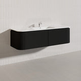 Lukka 600-1800mm Estella Matt White/Black Modern Wall Hung Fluted PVC Vanity With Soft Closing Side Drawers Curve Edge