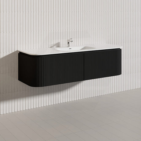 Lukka 600-1800mm Estella Matt White/Black Modern Wall Hung Fluted PVC Vanity With Soft Closing Side Drawers Curve Edge