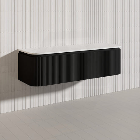 Lukka 600-1800mm Estella Matt White/Black Modern Wall Hung Fluted PVC Vanity With Soft Closing Side Drawers Curve Edge