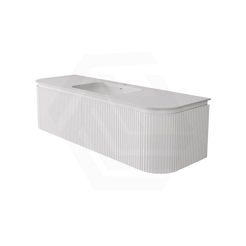 Lukka 600-1800mm Estella Matt White/Black Modern Wall Hung Fluted PVC Vanity With Soft Closing Side Drawers Curve Edge