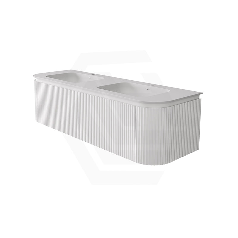 Lukka 600-1800mm Estella Matt White/Black Modern Wall Hung Fluted PVC Vanity With Soft Closing Side Drawers Curve Edge