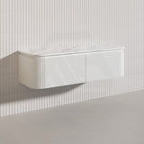 Lukka 600-1800mm Estella Matt White/Black Modern Wall Hung Fluted PVC Vanity With Soft Closing Side Drawers Curve Edge