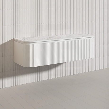Lukka 600-1800mm Estella Matt White/Black Modern Wall Hung Fluted PVC Vanity With Soft Closing Side Drawers Curve Edge