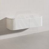 Lukka 600-1800mm Estella Matt White/Black Modern Wall Hung Fluted PVC Vanity With Soft Closing Side Drawers Curve Edge
