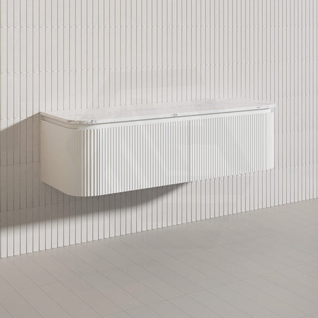 Lukka 600-1800mm Estella Matt White/Black Modern Wall Hung Fluted PVC Vanity With Soft Closing Side Drawers Curve Edge