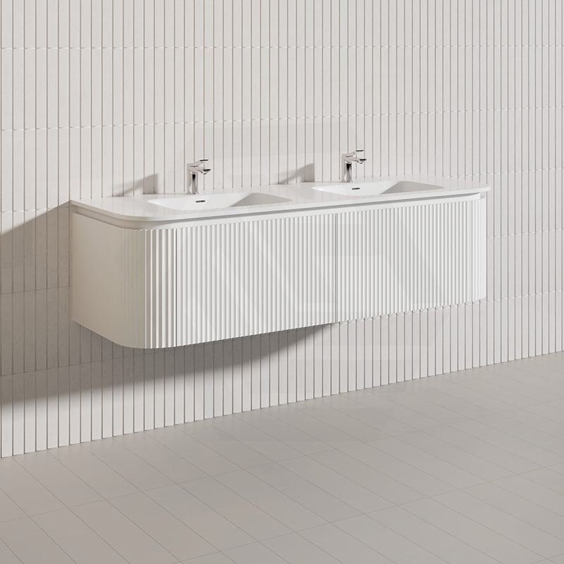 Lukka 600-1800mm Estella Matt White/Black Modern Wall Hung Fluted PVC Vanity With Soft Closing Side Drawers Curve Edge