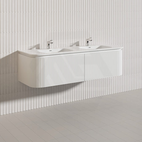 Lukka 600-1800mm Estella Matt White/Black Modern Wall Hung Fluted PVC Vanity With Soft Closing Side Drawers Curve Edge