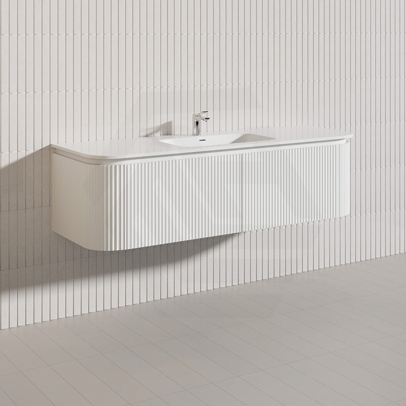 Lukka 600-1800mm Estella Matt White/Black Modern Wall Hung Fluted PVC Vanity With Soft Closing Side Drawers Curve Edge