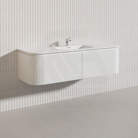 Lukka 600-1800mm Estella Matt White/Black Modern Wall Hung Fluted PVC Vanity With Soft Closing Side Drawers Curve Edge