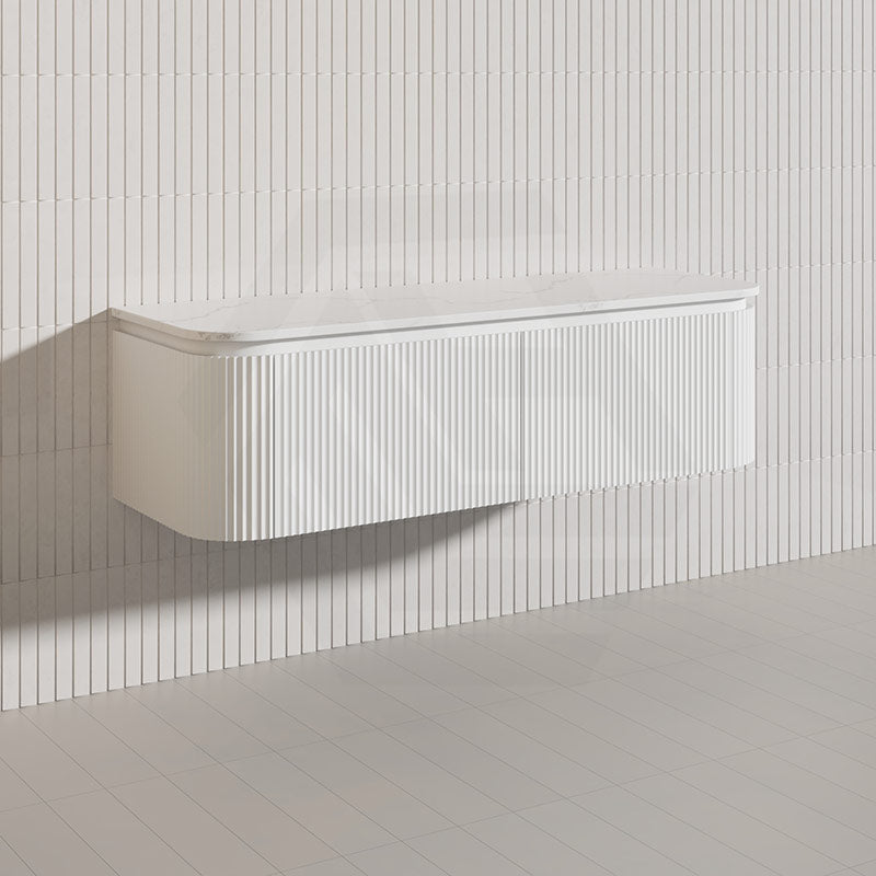 Lukka 600-1800mm Estella Matt White/Black Modern Wall Hung Fluted PVC Vanity With Soft Closing Side Drawers Curve Edge