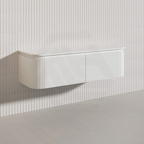 Lukka 600-1800mm Estella Matt White/Black Modern Wall Hung Fluted PVC Vanity With Soft Closing Side Drawers Curve Edge
