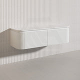 Lukka 600-1800mm Estella Matt White/Black Modern Wall Hung Fluted PVC Vanity With Soft Closing Side Drawers Curve Edge