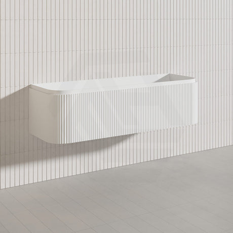 Lukka 600-1800mm Estella Matt White/Black Modern Wall Hung Fluted PVC Vanity With Soft Closing Side Drawers Curve Edge
