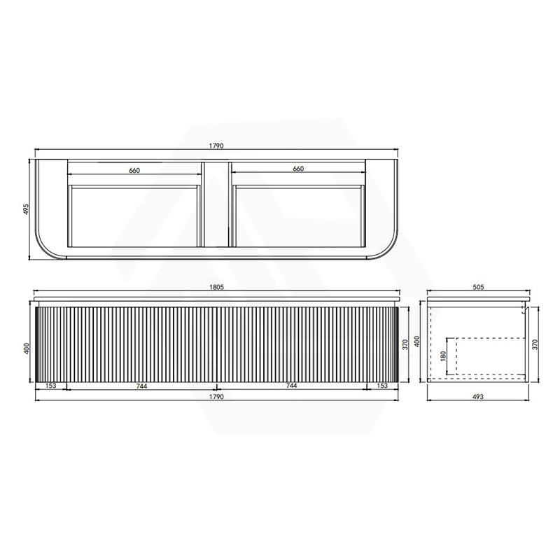 Lukka 600-1800mm Estella Matt White/Black Modern Wall Hung Fluted PVC Vanity With Soft Closing Side Drawers Curve Edge