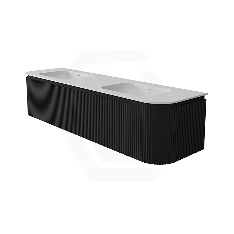 Lukka 600-1800mm Estella Matt White/Black Modern Wall Hung Fluted PVC Vanity With Soft Closing Side Drawers Curve Edge