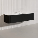 Lukka 600-1800mm Estella Matt White/Black Modern Wall Hung Fluted PVC Vanity With Soft Closing Side Drawers Curve Edge