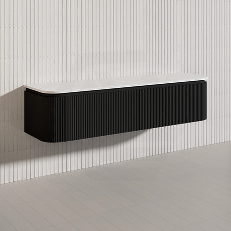 Lukka Estella 1800mm Matt White/Black Modern Wall Hung Fluted PVC Vanity Single/Double Bowls With Soft Closing Side Drawers Curve Edge
