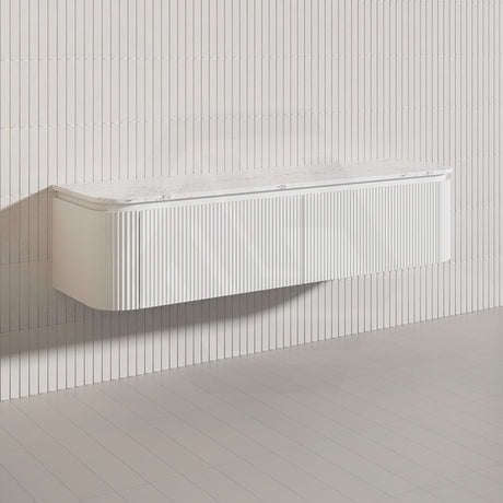 Lukka 600-1800mm Estella Matt White/Black Modern Wall Hung Fluted PVC Vanity With Soft Closing Side Drawers Curve Edge