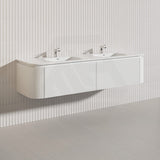 Lukka 600-1800mm Estella Matt White/Black Modern Wall Hung Fluted PVC Vanity With Soft Closing Side Drawers Curve Edge