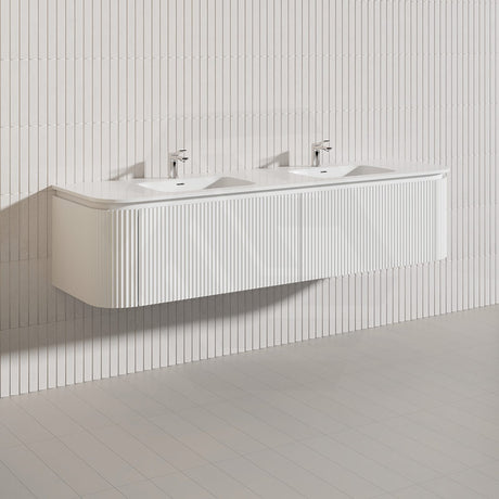 Lukka 600-1800mm Estella Matt White/Black Modern Wall Hung Fluted PVC Vanity With Soft Closing Side Drawers Curve Edge