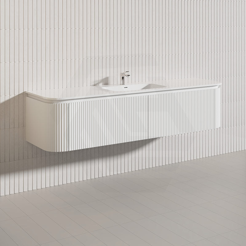 Lukka 600-1800mm Estella Matt White/Black Modern Wall Hung Fluted PVC Vanity With Soft Closing Side Drawers Curve Edge