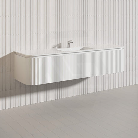 Lukka 600-1800mm Estella Matt White/Black Modern Wall Hung Fluted PVC Vanity With Soft Closing Side Drawers Curve Edge