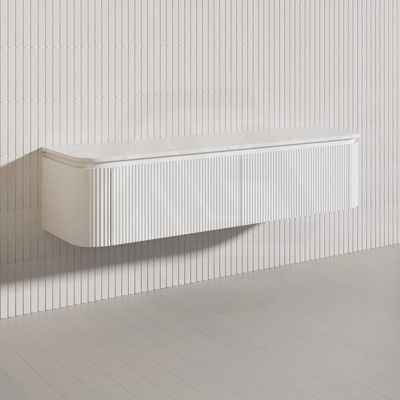 Lukka 600-1800mm Estella Matt White/Black Modern Wall Hung Fluted PVC Vanity With Soft Closing Side Drawers Curve Edge