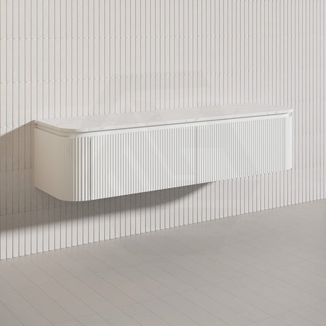 Lukka 600-1800mm Estella Matt White/Black Modern Wall Hung Fluted PVC Vanity With Soft Closing Side Drawers Curve Edge