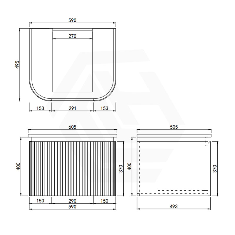 Lukka 600-1800mm Estella Matt White/Black Modern Wall Hung Fluted PVC Vanity With Soft Closing Side Drawers Curve Edge