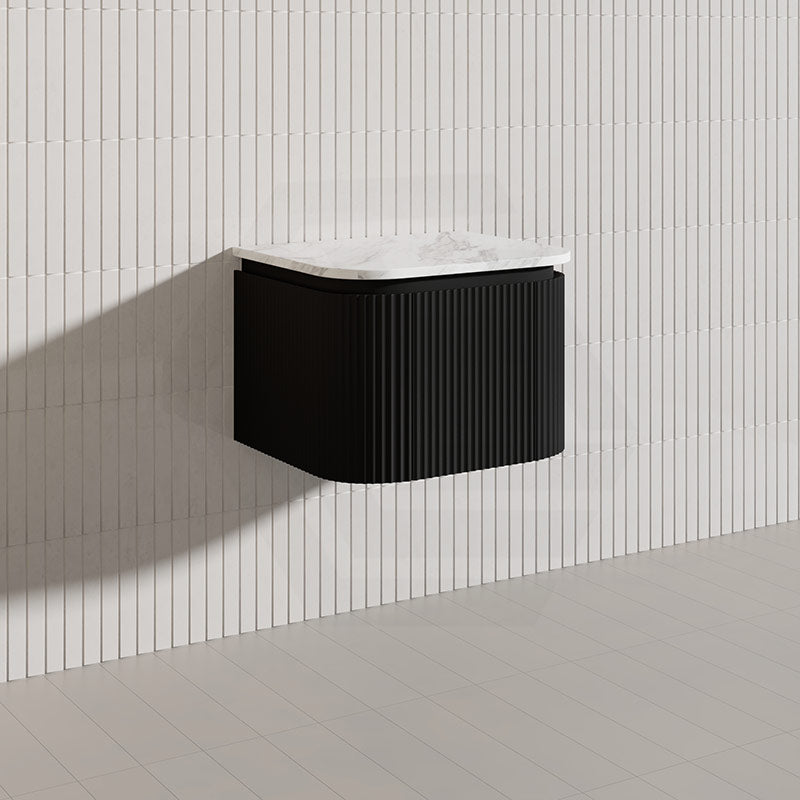Lukka 600-1800mm Estella Matt White/Black Modern Wall Hung Fluted PVC Vanity With Soft Closing Side Drawers Curve Edge