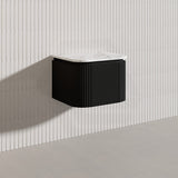 Lukka 600-1800mm Estella Matt White/Black Modern Wall Hung Fluted PVC Vanity With Soft Closing Side Drawers Curve Edge