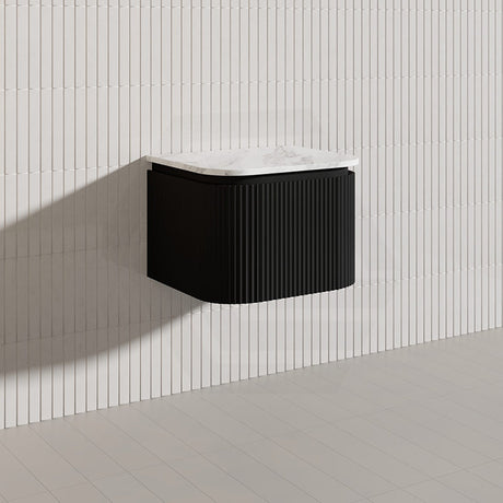 Lukka 600-1800mm Estella Matt White/Black Modern Wall Hung Fluted PVC Vanity With Soft Closing Side Drawers Curve Edge