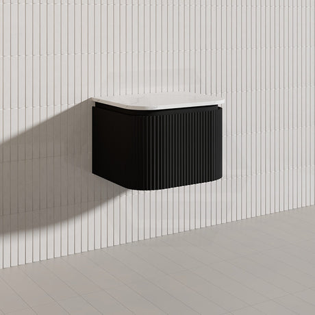 Lukka 600-1800mm Estella Matt White/Black Modern Wall Hung Fluted PVC Vanity With Soft Closing Side Drawers Curve Edge